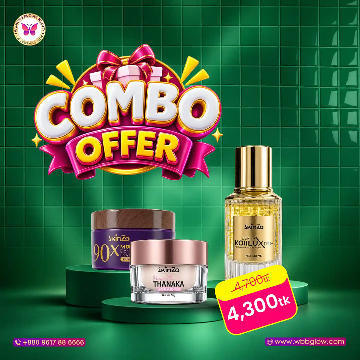 SkinZo Ultimate Radiance Face & Body Combo – Serum, Thanaka Cream & 90X Body Booster
