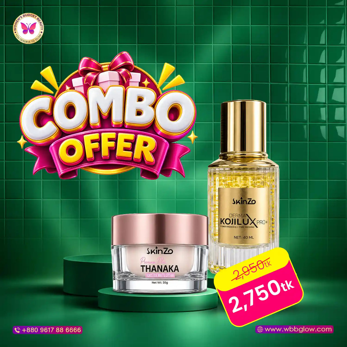 SkinZo KOJILUX PRO+ Serum & Thanaka Brightening Combo – Radiance, Hydration, Pore Refining & Anti-Aging Care